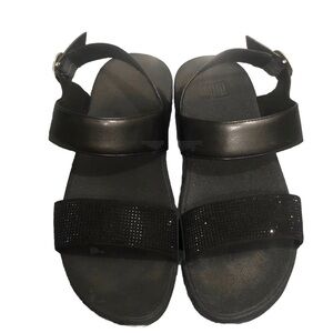 Fitflop Black Rhinestone Platform Sandals. Size 9.